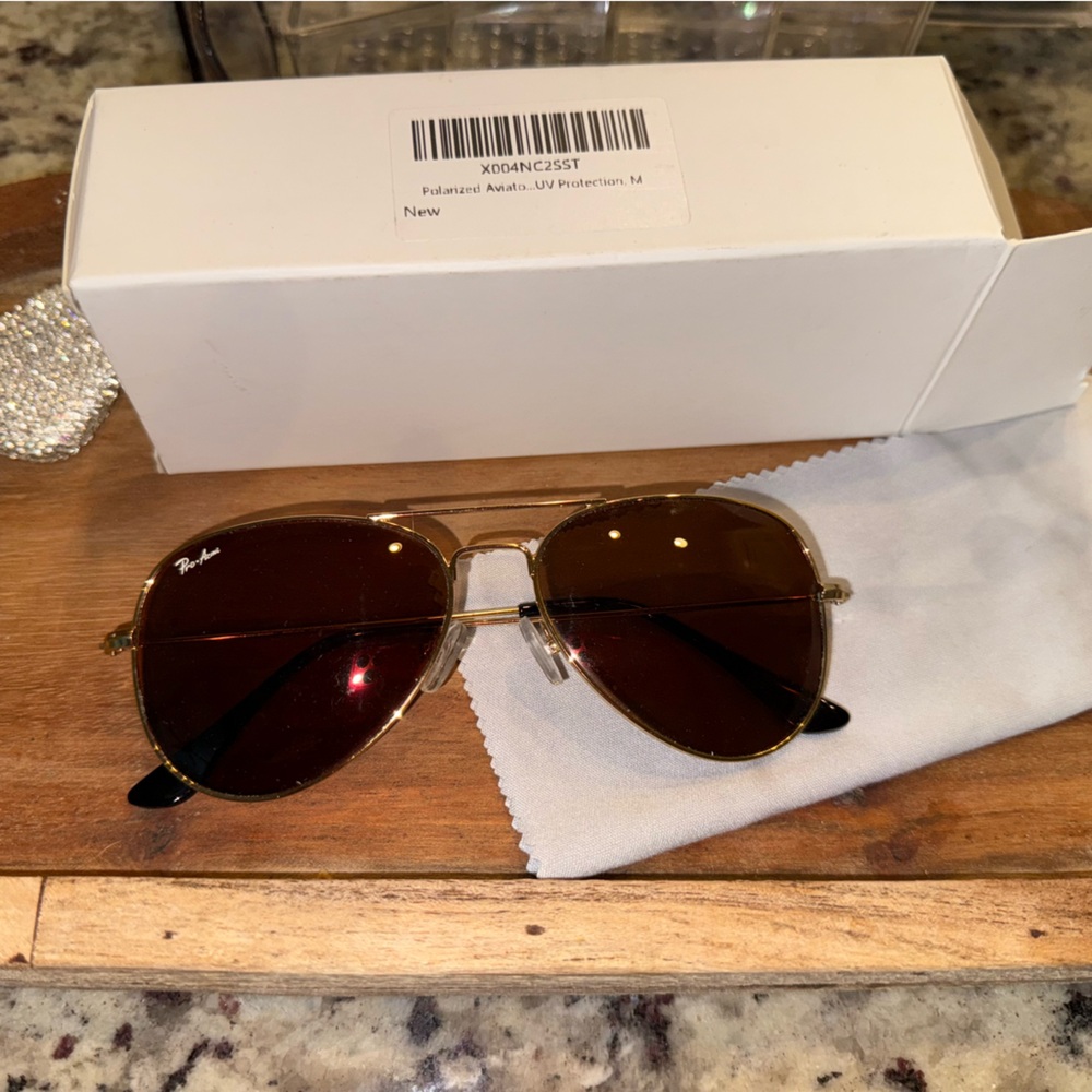 ☀️ New POLARIZED Gold Frame / Brown Lens Sunglasses 58mm - Picture 3 of 6